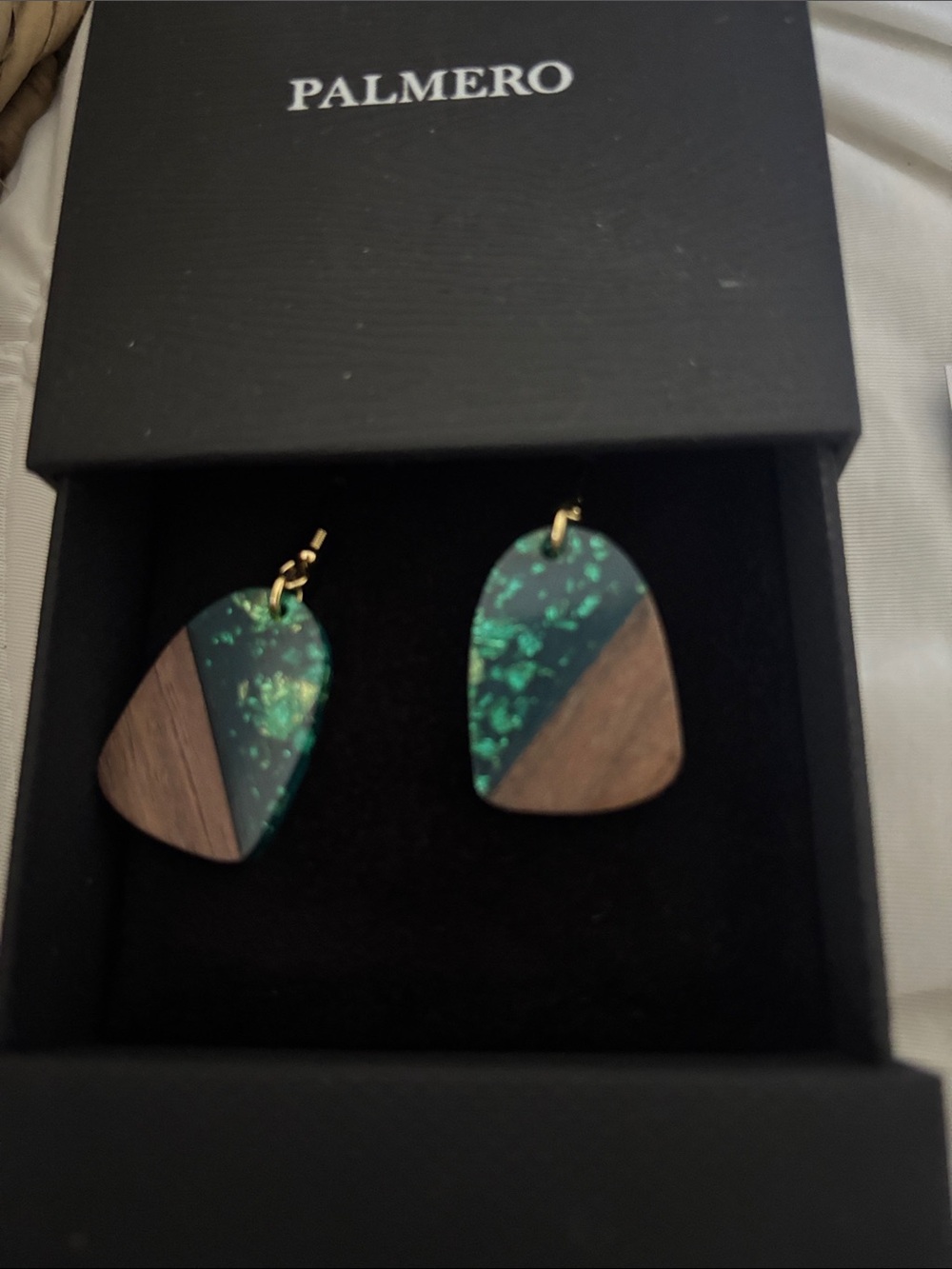 Green and Brown Resin Wood Drop Earrings